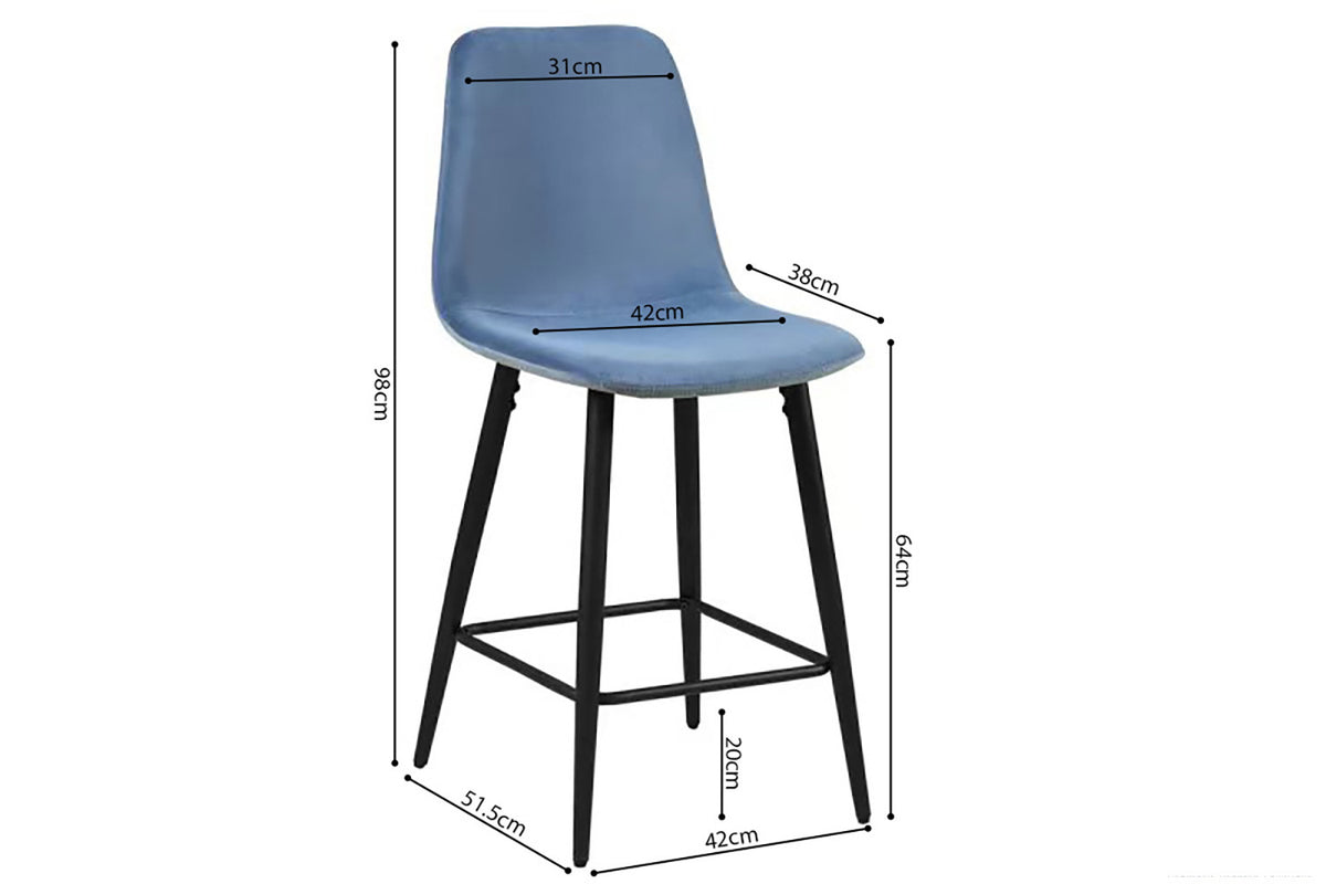 Counterstoel Boy Fluweel Lichtblauw – breedte 42 cm, diepte 51.5 cm en hoogte 98 cm – aanzicht 3