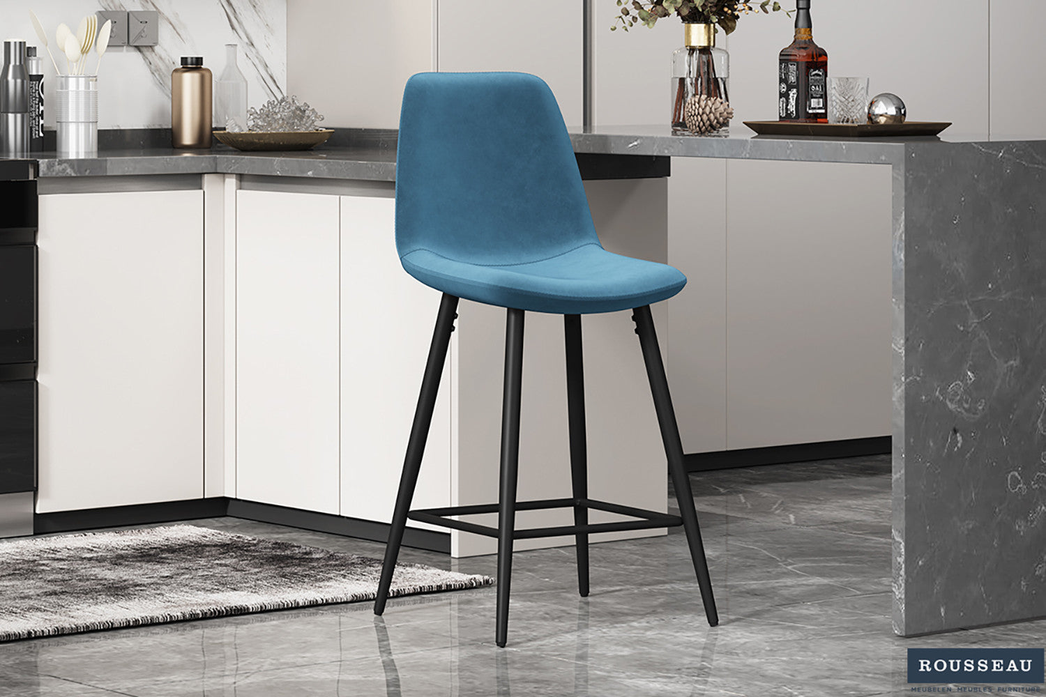 SALE - Counterstoel 'Boy' Fluweel Lichtblauw – Rousseau 5545-6