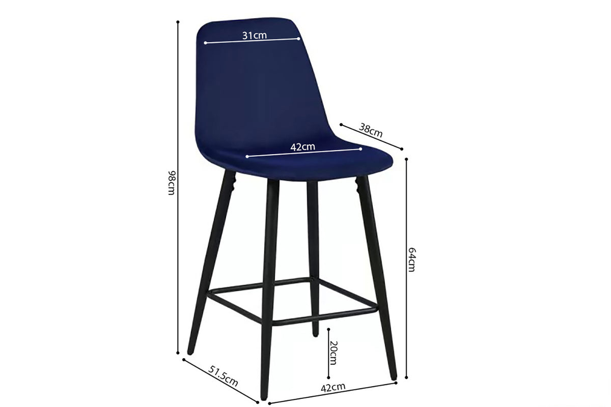 Counterstoel Boy Fluweel Donkerblauw – breedte 42 cm, diepte 51.5 cm en hoogte 98 cm – aanzicht 3
