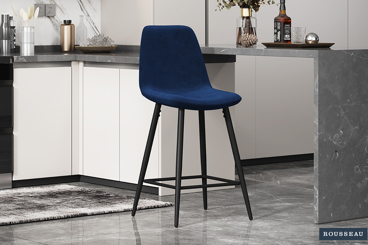 SALE - Counterstoel 'Boy' Fluweel Donkerblauw – Rousseau 5545-7