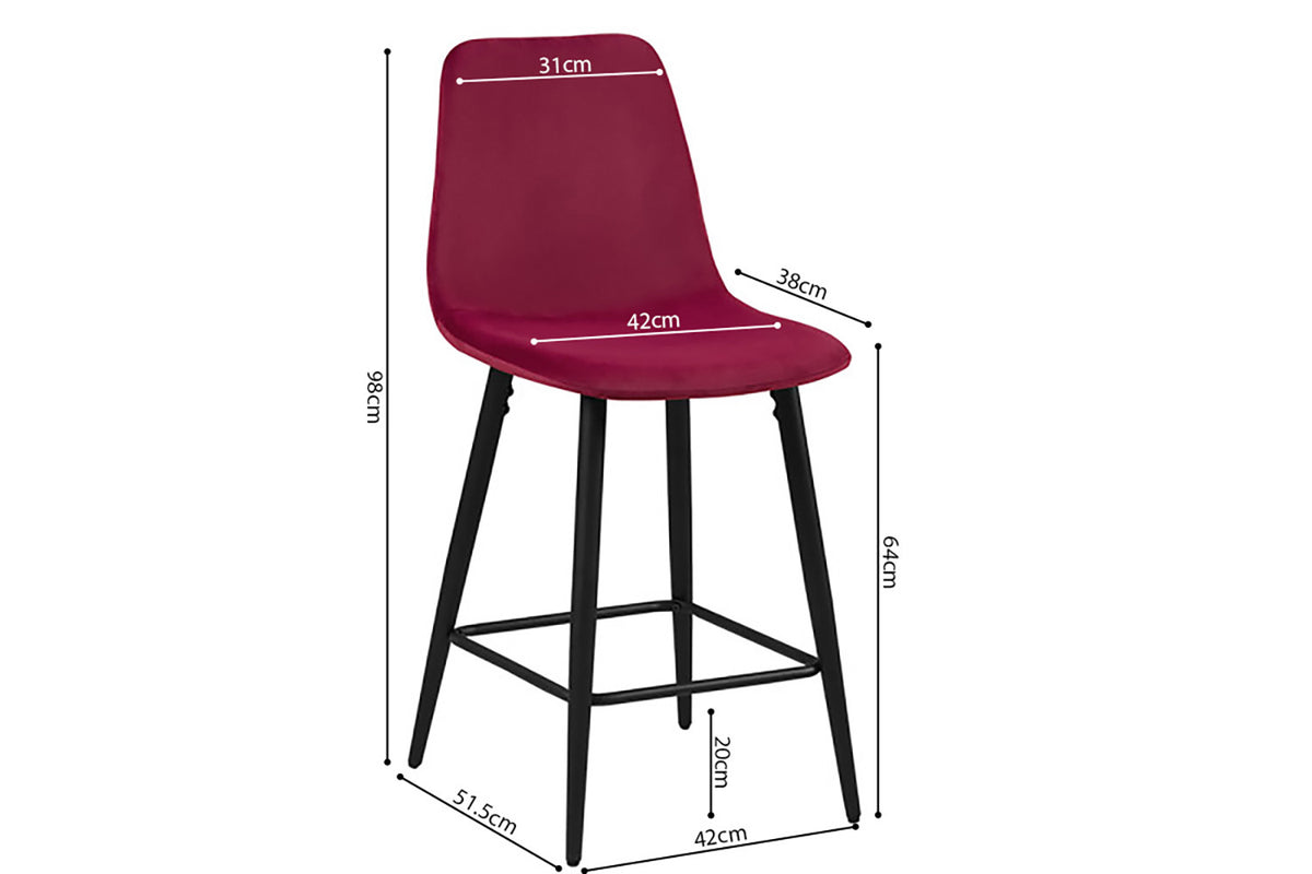 Counterstoel Boy Fluweel Bordeaux – breedte 42 cm, diepte 51.5 cm en hoogte 98 cm – aanzicht 3