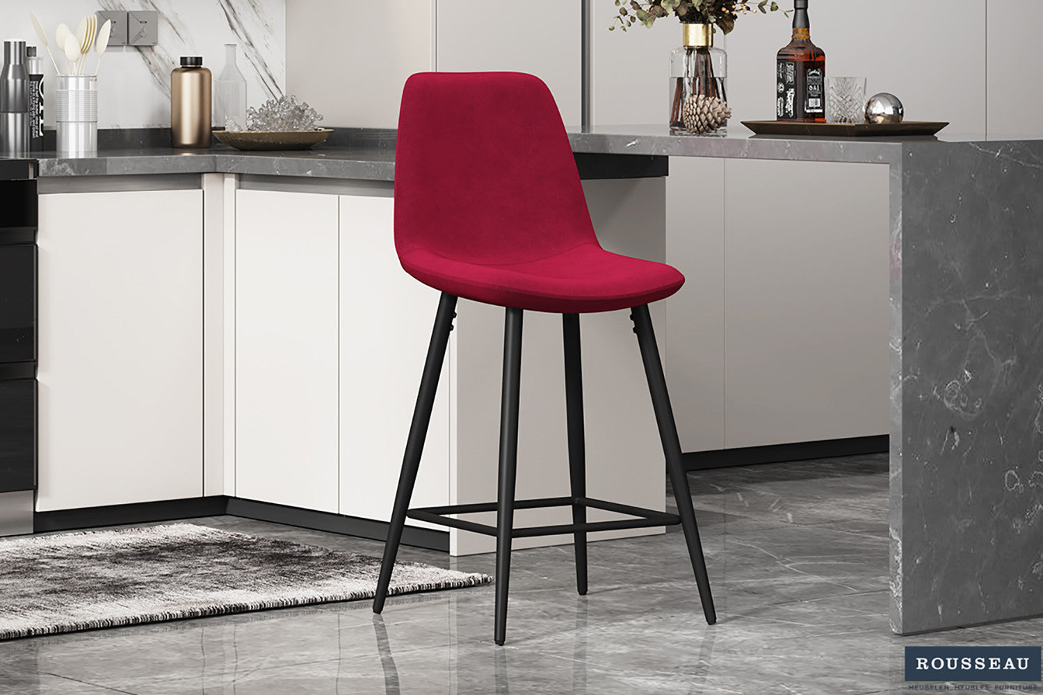 SALE - Counterstoel 'Boy' Fluweel Bordeaux – Rousseau 5545-8