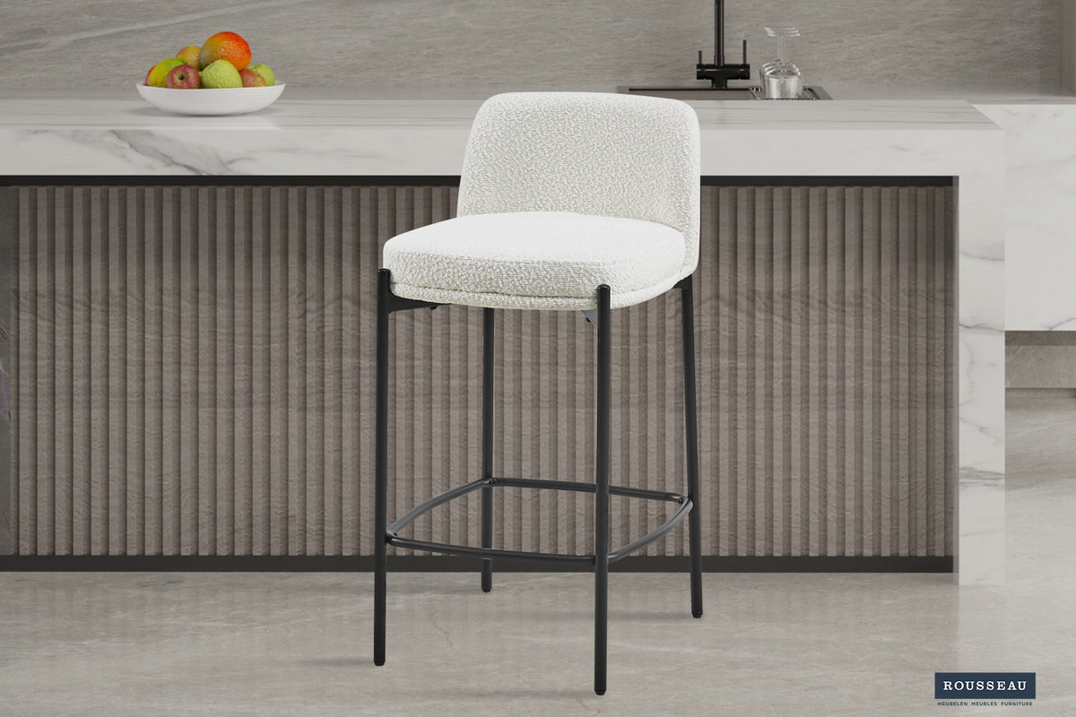 Counterstoel Ella Stof Wit – breedte 37.5 cm, diepte 46 cm en hoogte 85 cm – aanzicht 2