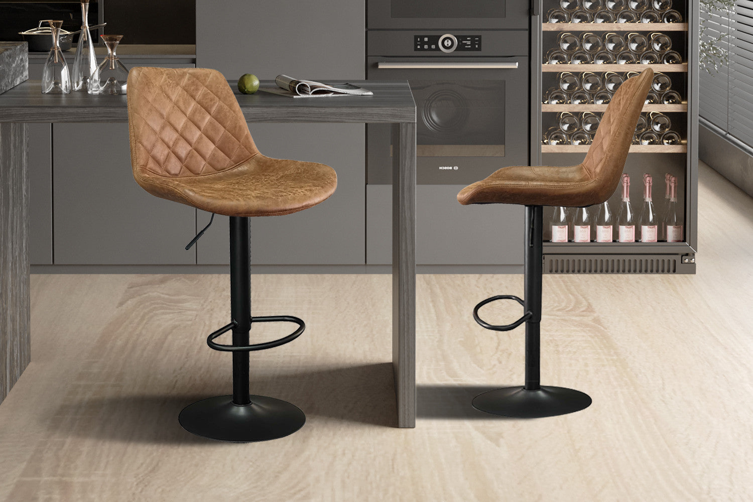 Barstoel 'Madrid' PU Ote Topper 02 Cognac – Rousseau 5570-4