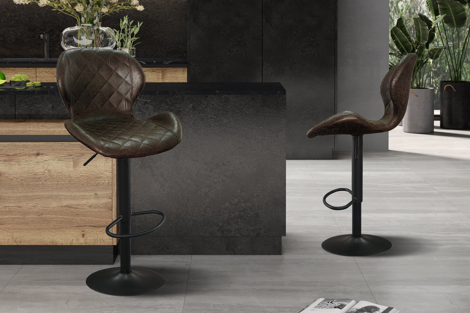 Barstoel 'Malaga' PU Ote Topper 05 Donkerbruin – Rousseau 5590-1