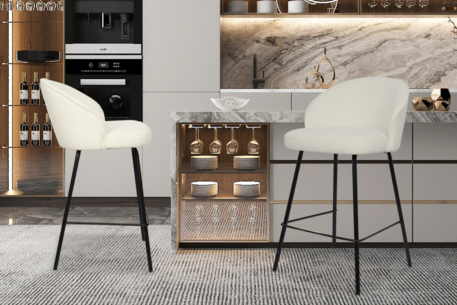 SALE - Counterstoel 'June' Bouclé Wit – Rousseau 5600-1