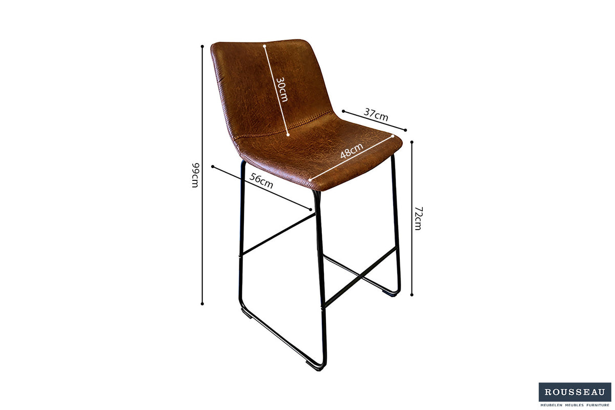 Barstoel Mancia PU Cognac – breedte 48 cm, diepte 56 cm en hoogte 99 cm – aanzicht 6