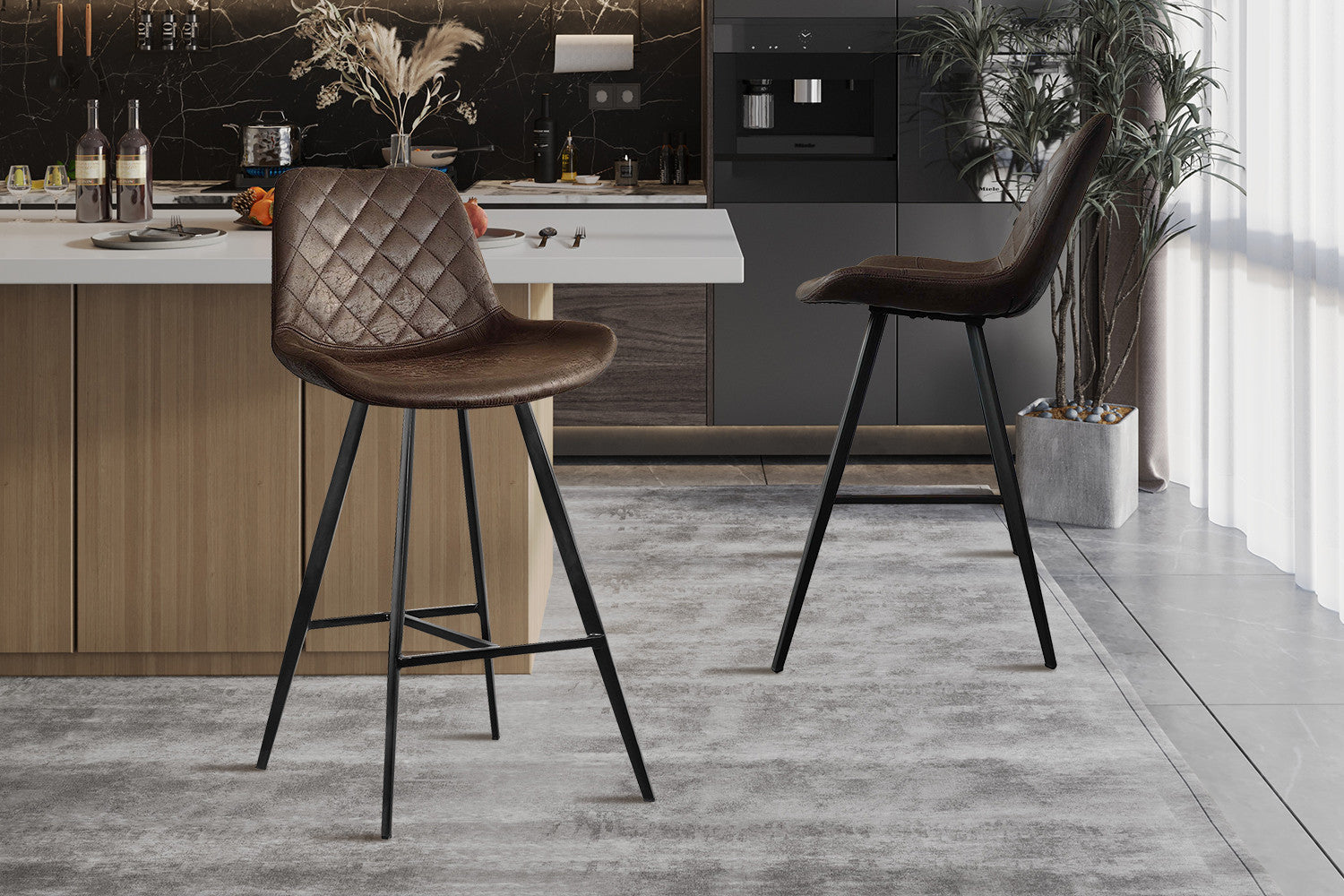 SALE - Barstoel 'Palmas' PU Ote Topper 05 Donkerbruin – Rousseau 5618-1