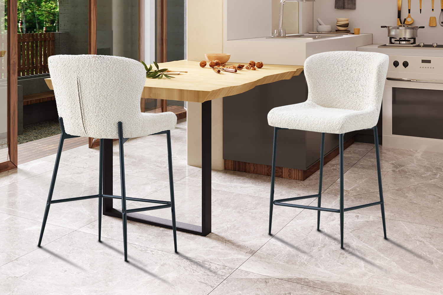 Counterstoel 'Lisa' Bouclé Ecru – Rousseau 5640-1