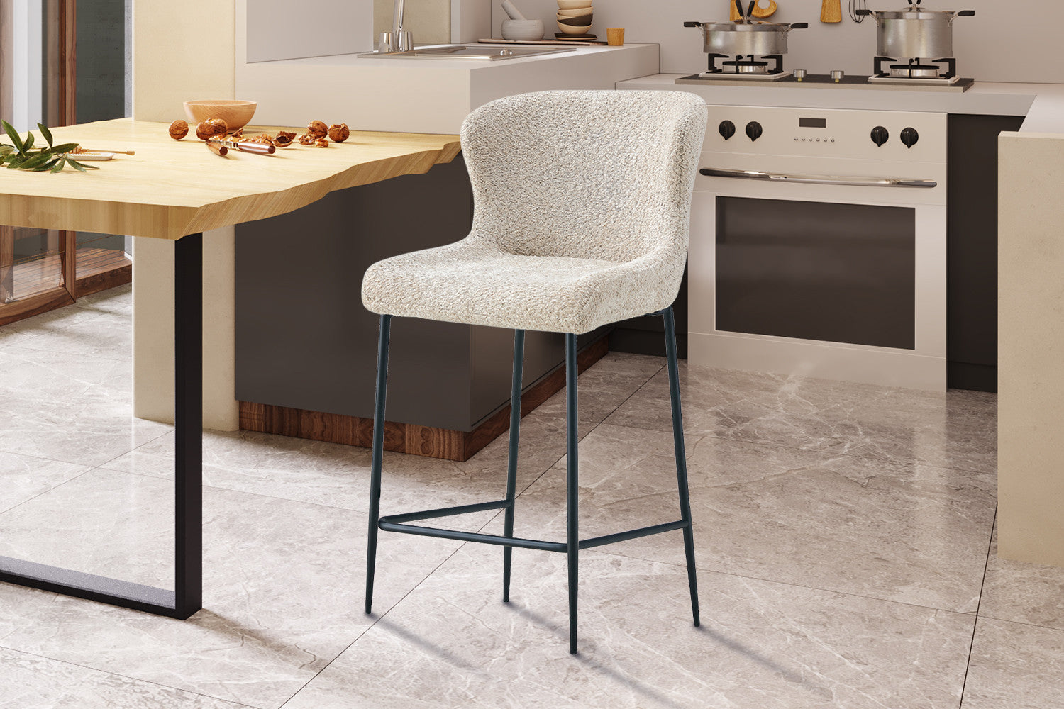 Counterstoel 'Lisa' Bouclé Beige - afbeelding 2