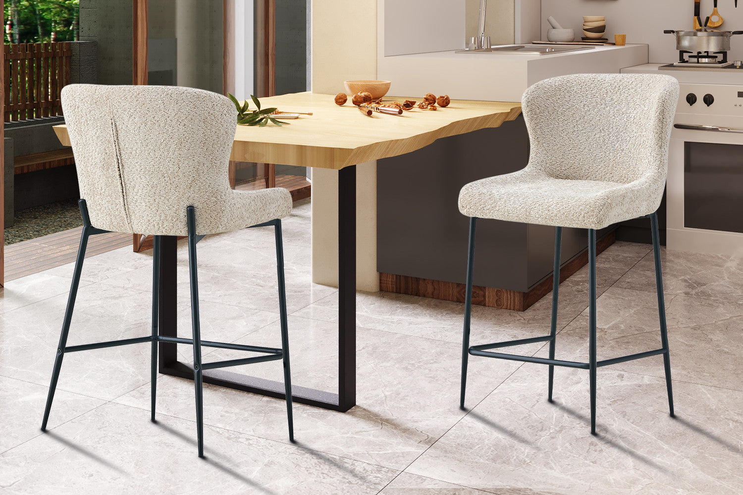 Counterstoel 'Lisa' Bouclé Beige – Rousseau 5640-2