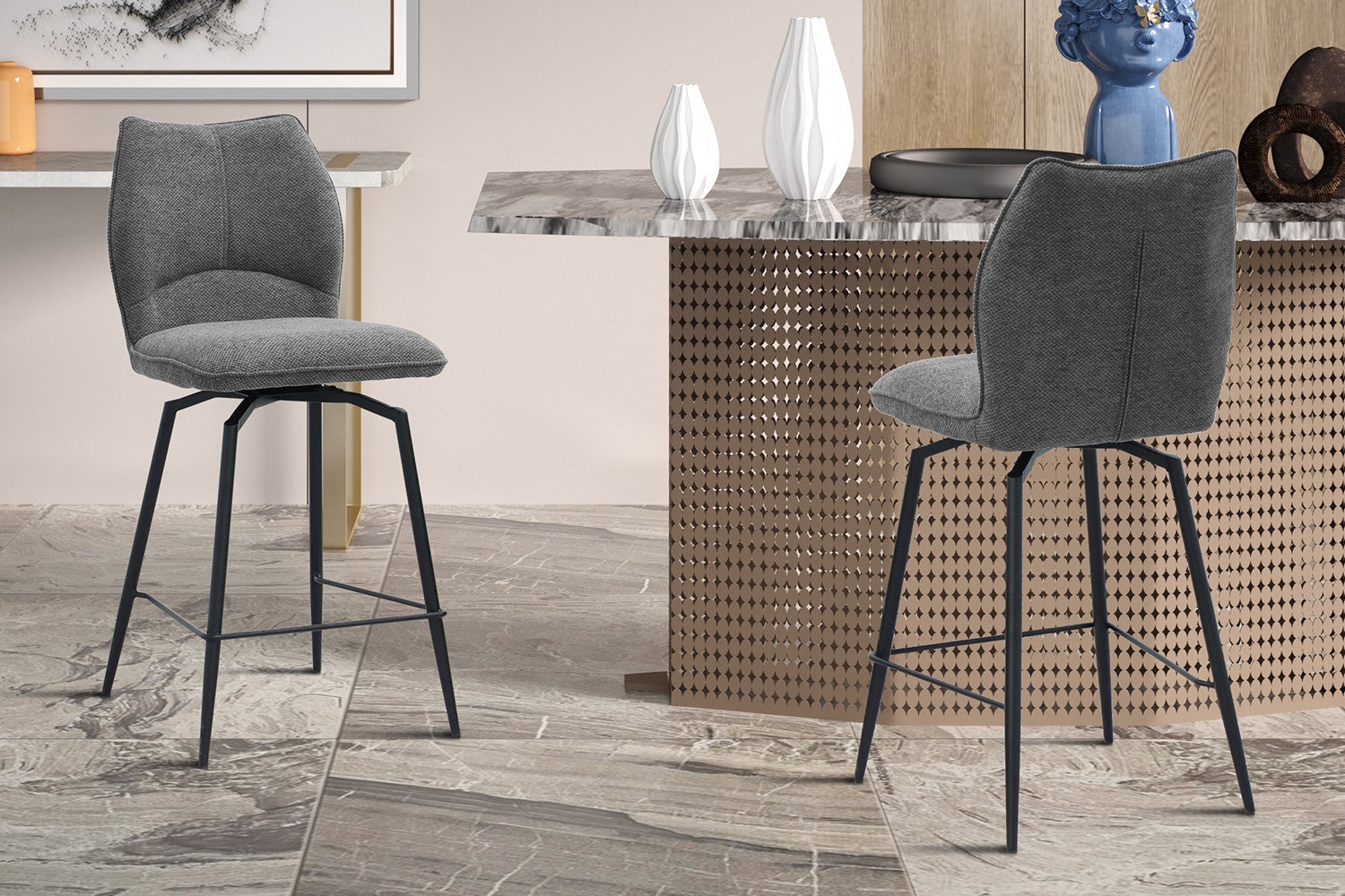 Counterstoel 'Lara' Stof Ote Sea 456 Draaibaar Grijs – Rousseau 5645-3