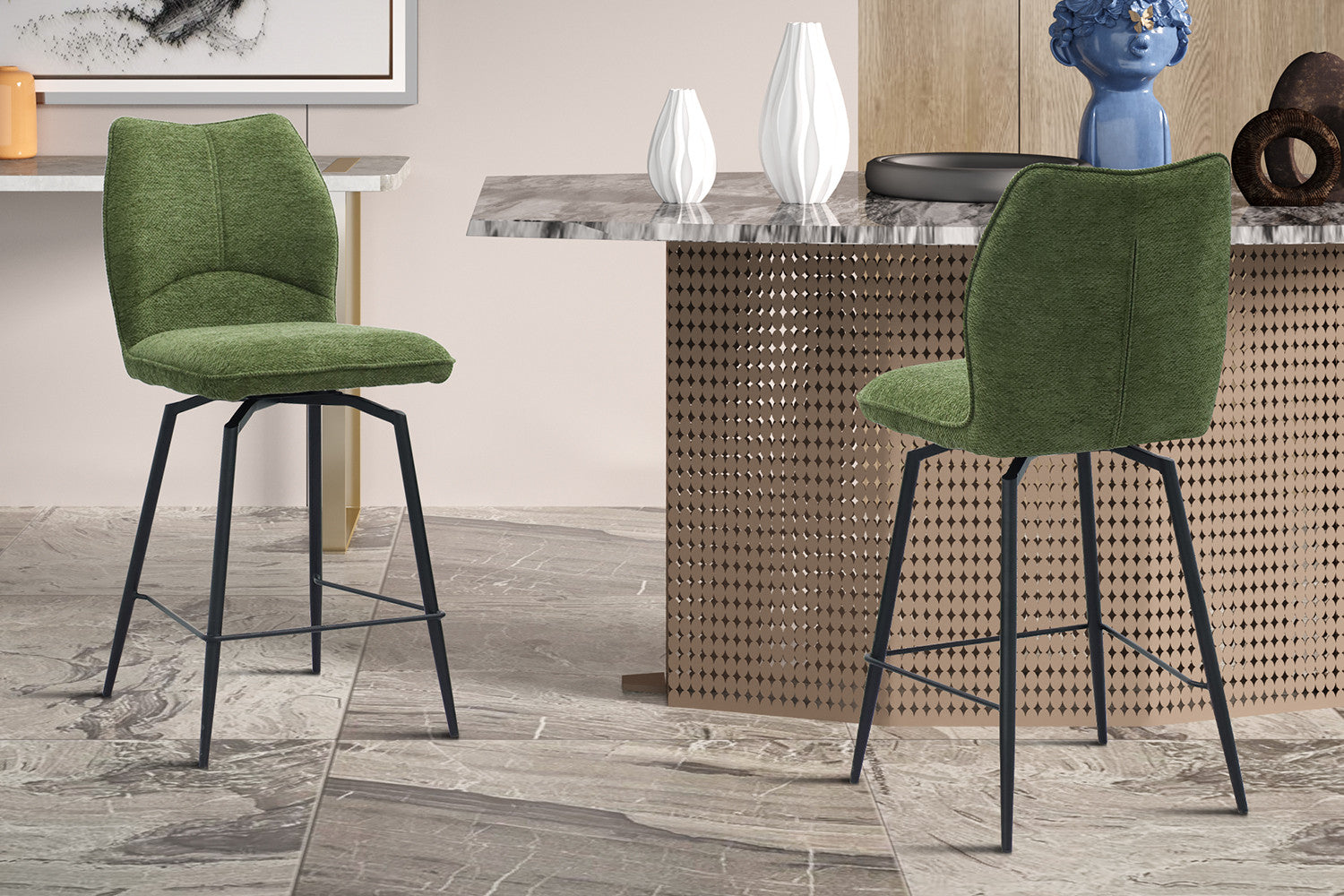 Counterstoel 'Lara' Stof Ote Sea 360 Draaibaar Groen – Rousseau 5645-4