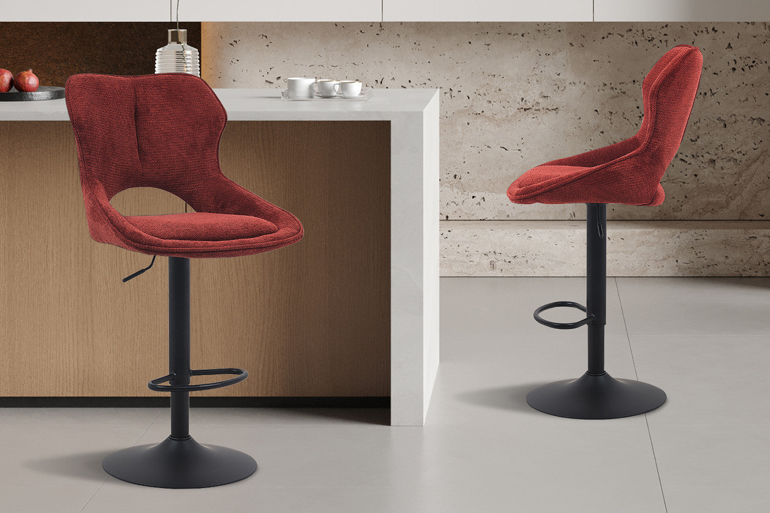 NEW - Barstoel 'Mori' Stof Ote Share 230 Rood – Rousseau 5660-5