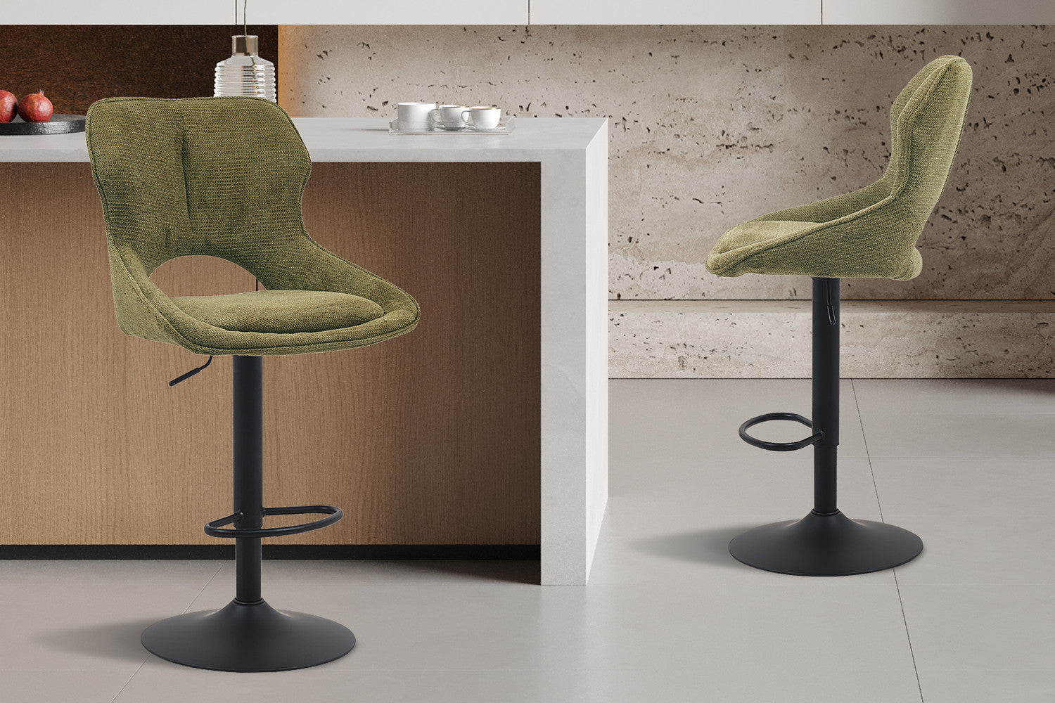 NEW - Barstoel 'Mori' Stof Ote Share 353 Groen – Rousseau 5660-6