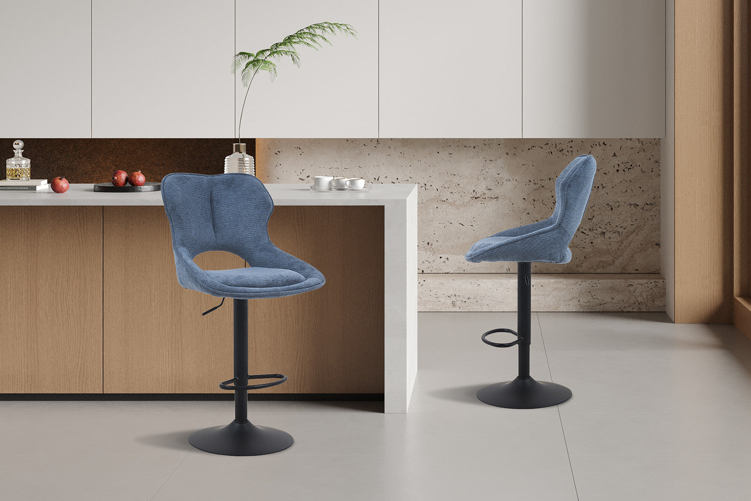 NEW - Barstoel 'Mori' Stof Ote Share 315 Blauw - afbeelding 3
