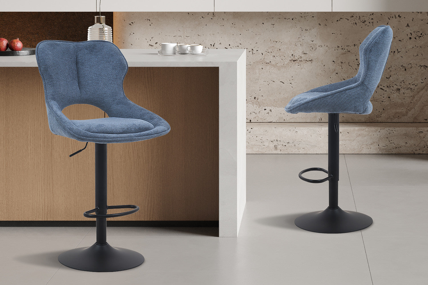 NEW - Barstoel 'Mori' Stof Ote Share 315 Blauw – Rousseau 5660-7