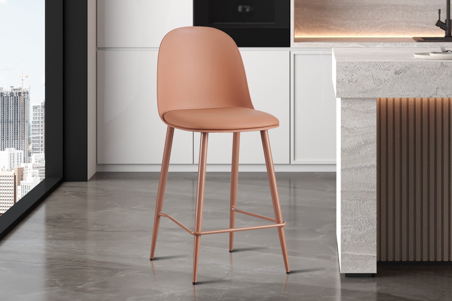 NEW - Counterstoel 'Jasmin' Zitting PP kussen PU Terracotta - afbeelding 2