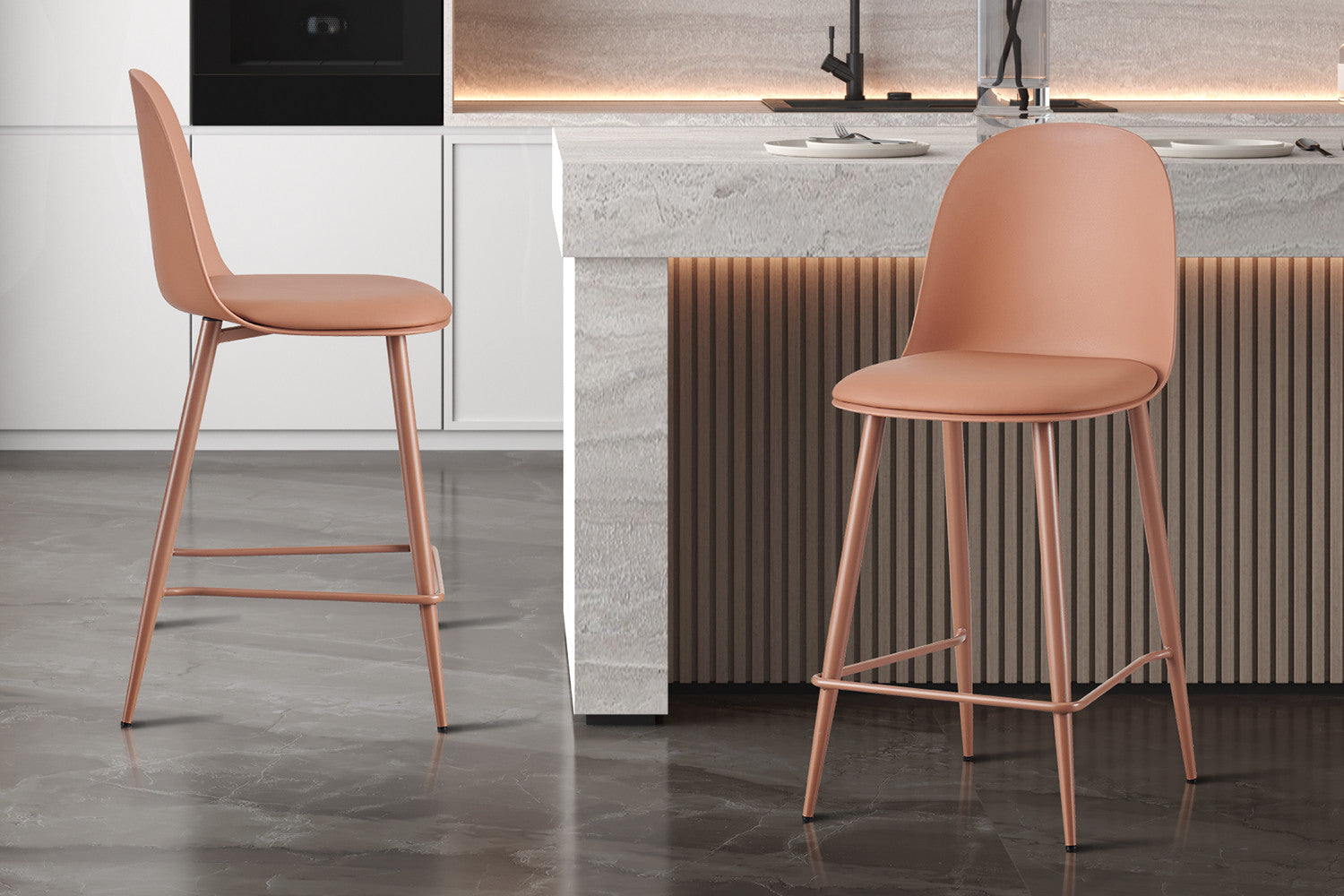 NEW - Counterstoel 'Jasmin' Zitting PP kussen PU Terracotta – Rousseau 5670-1
