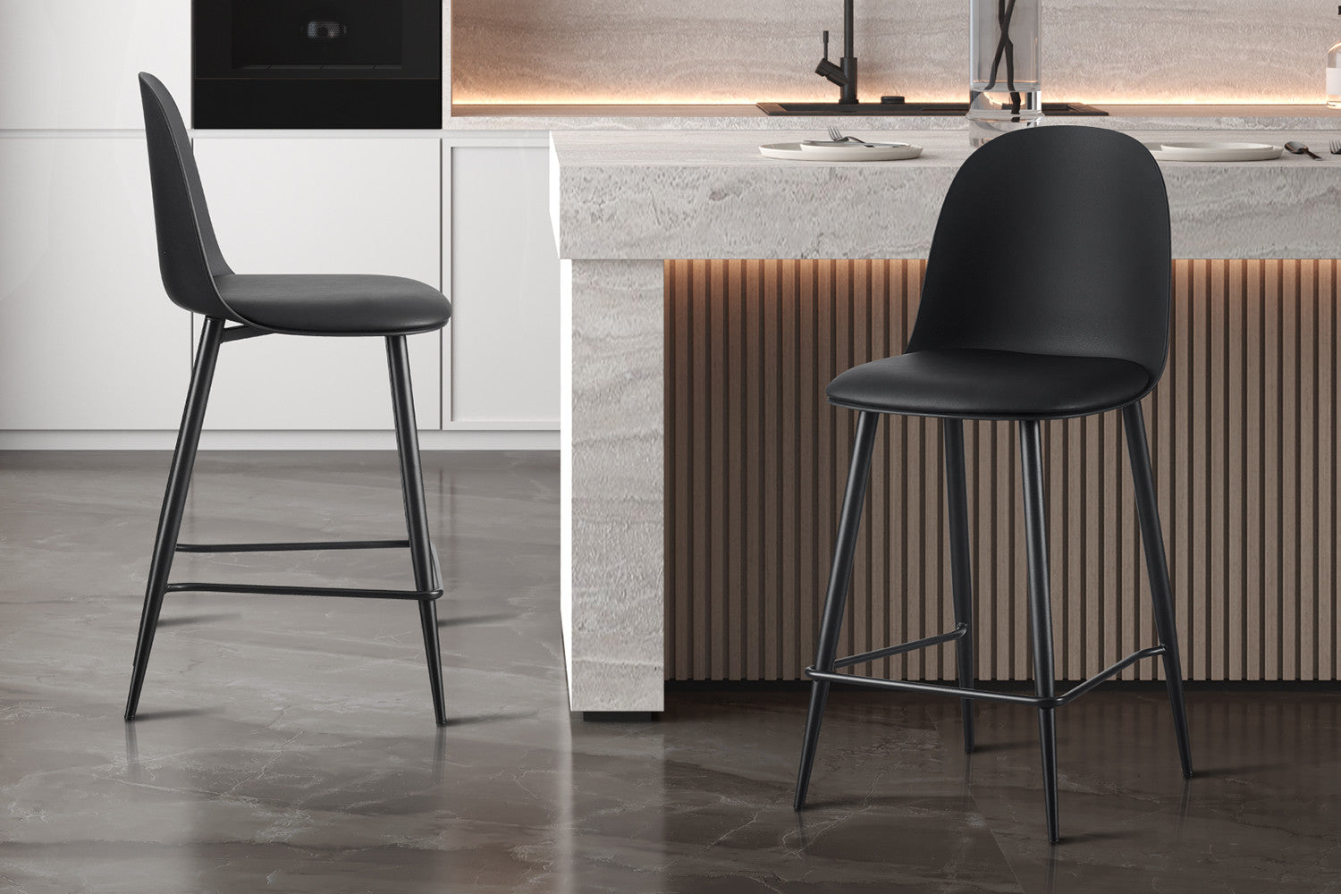 NEW - Counterstoel 'Jasmin' Zitting PP kussen PU Zwart – Rousseau 5670-2