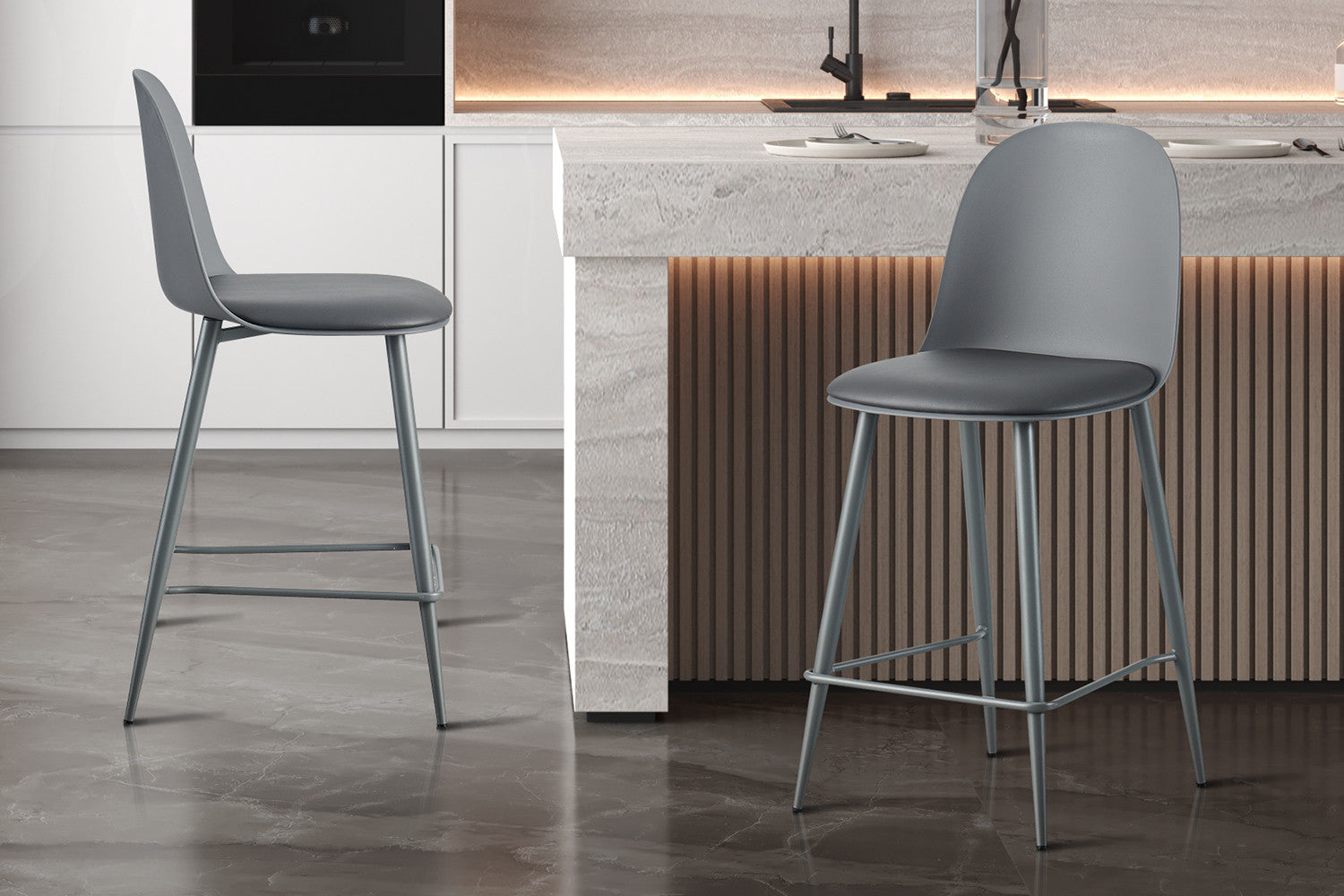 NEW - Counterstoel 'Jasmin' Zitting PP kussen PU Grijs – Rousseau 5670-3
