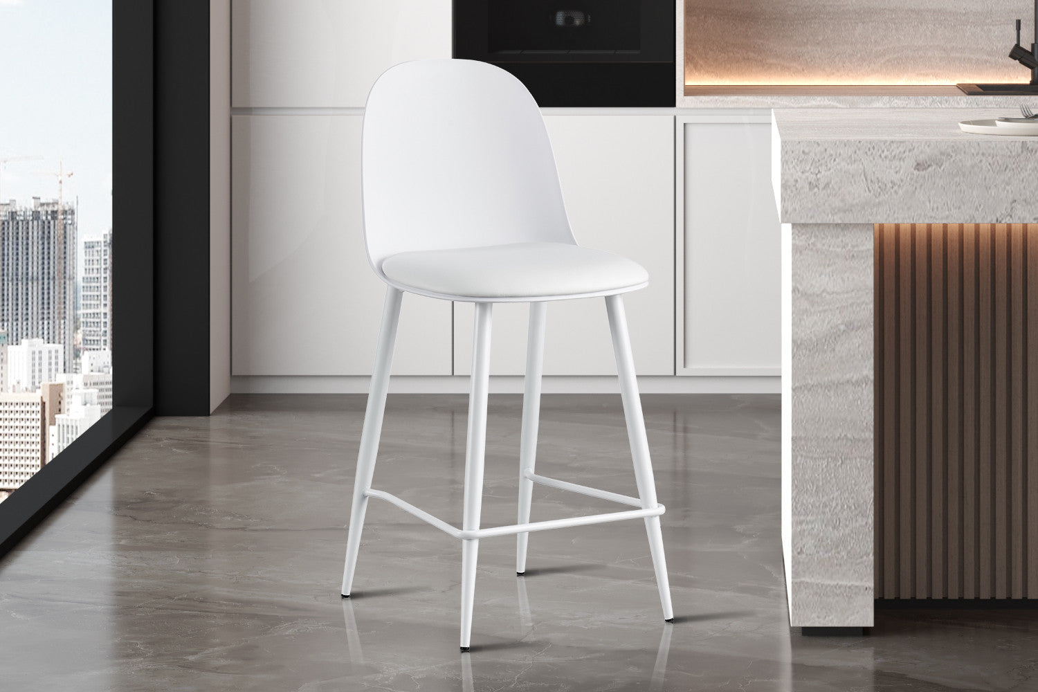 NEW - Counterstoel 'Jasmin' Zitting PP kussen PU Wit - afbeelding 2