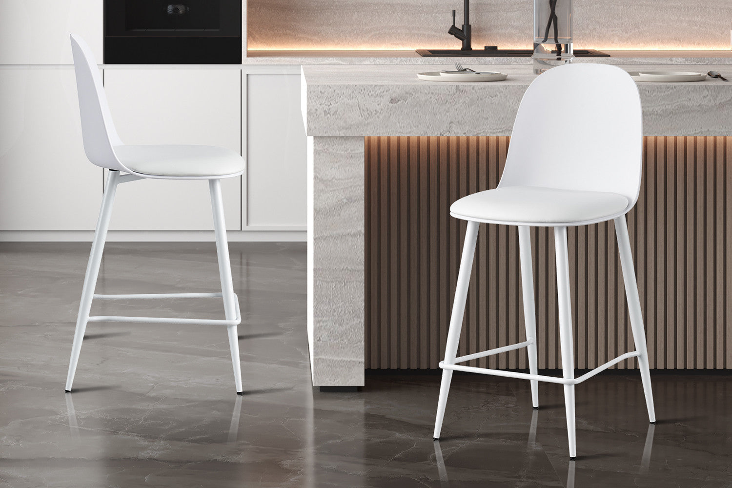 NEW - Counterstoel 'Jasmin' Zitting PP kussen PU Wit – Rousseau 5670-4
