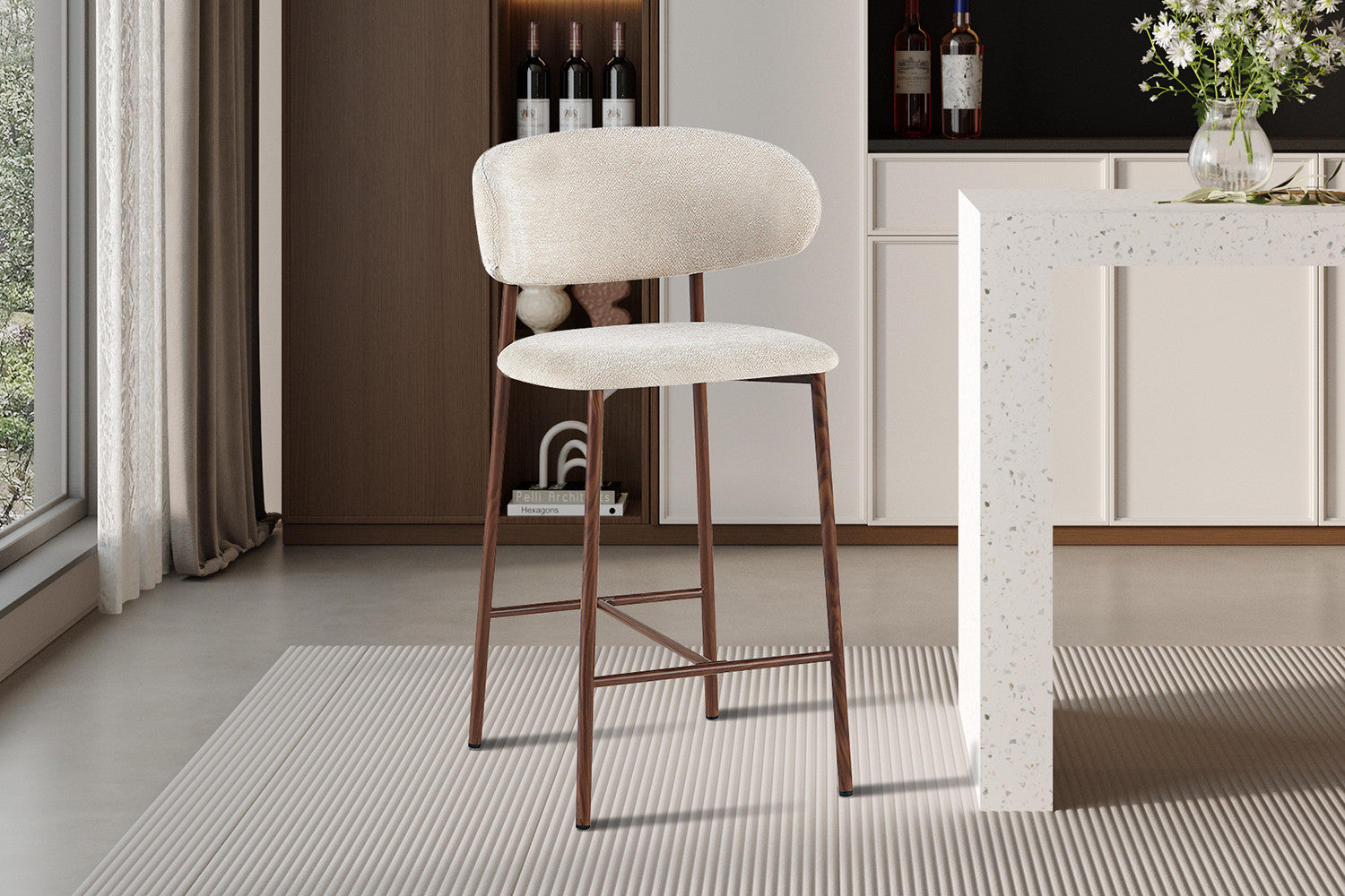 NEW - Counterstoel 'Coco' Walnoot - Stof Raven 24 Beige - afbeelding 2