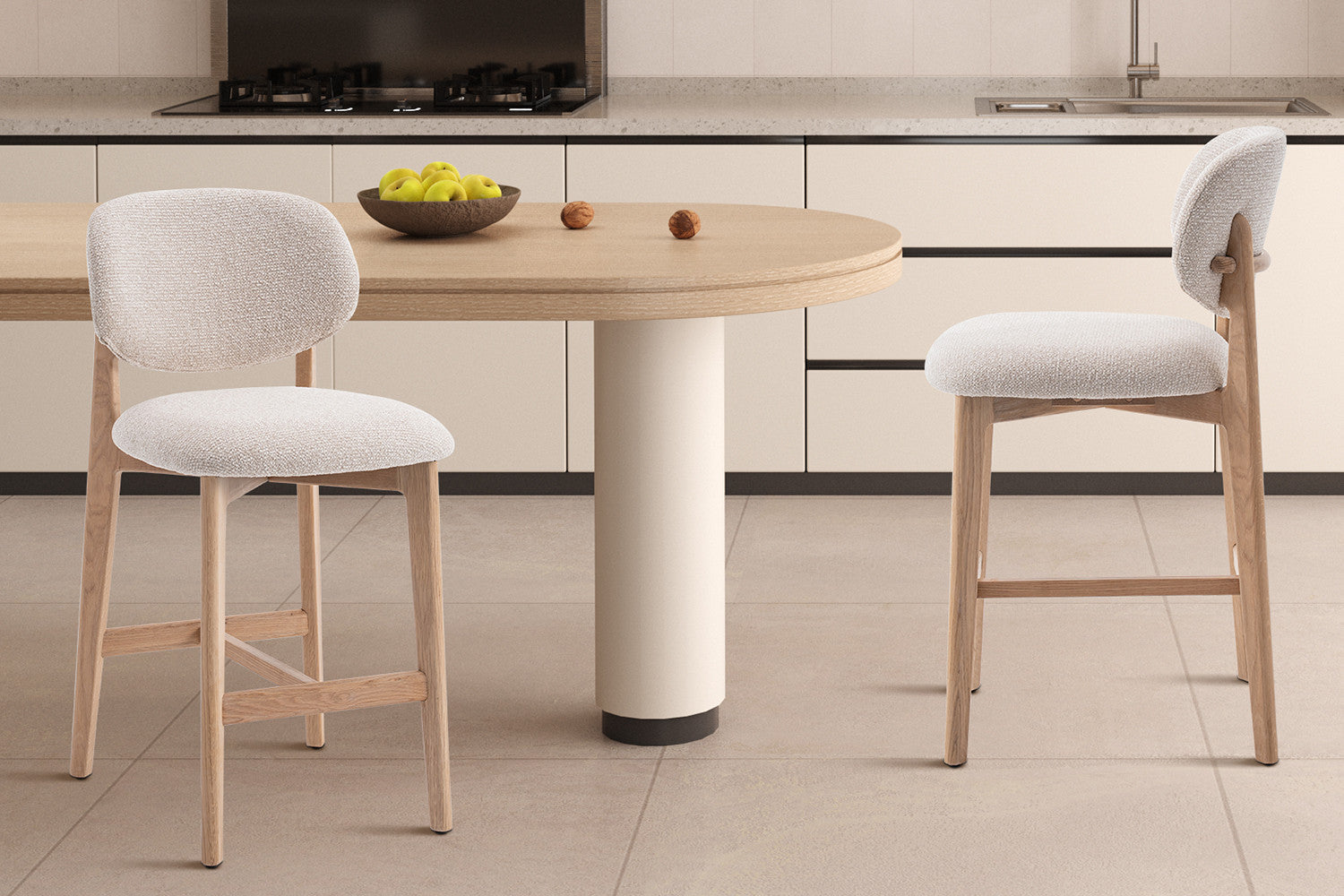 NEW - Counterstoel 'Carmen' Naturel Eik Ote Milan 103 Beige Gemonteerd – Rousseau 5685-1