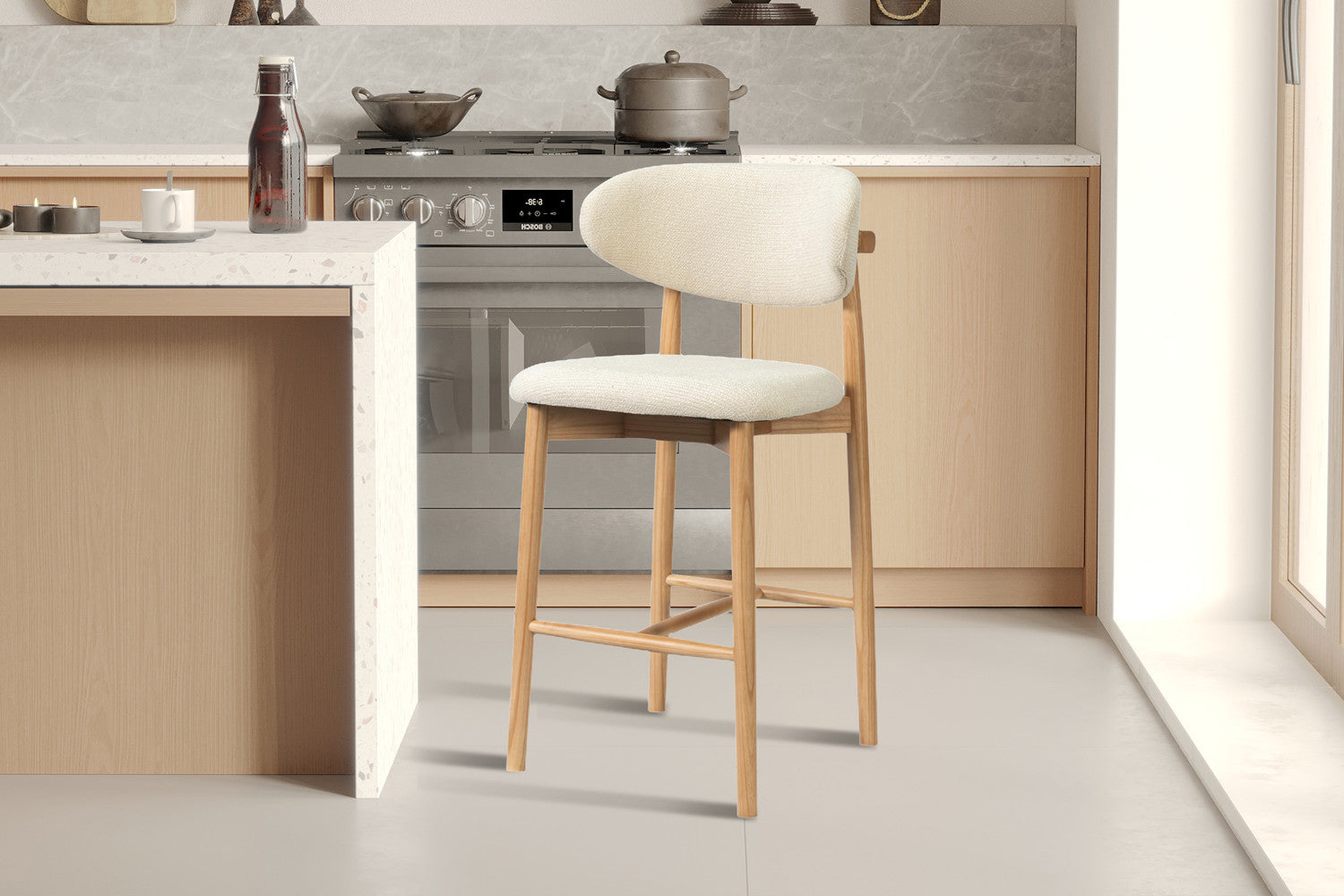 NEW - Counterstoel 'Clara' Essenhout Naturel - Ote Milan 103 Beige - afbeelding 2