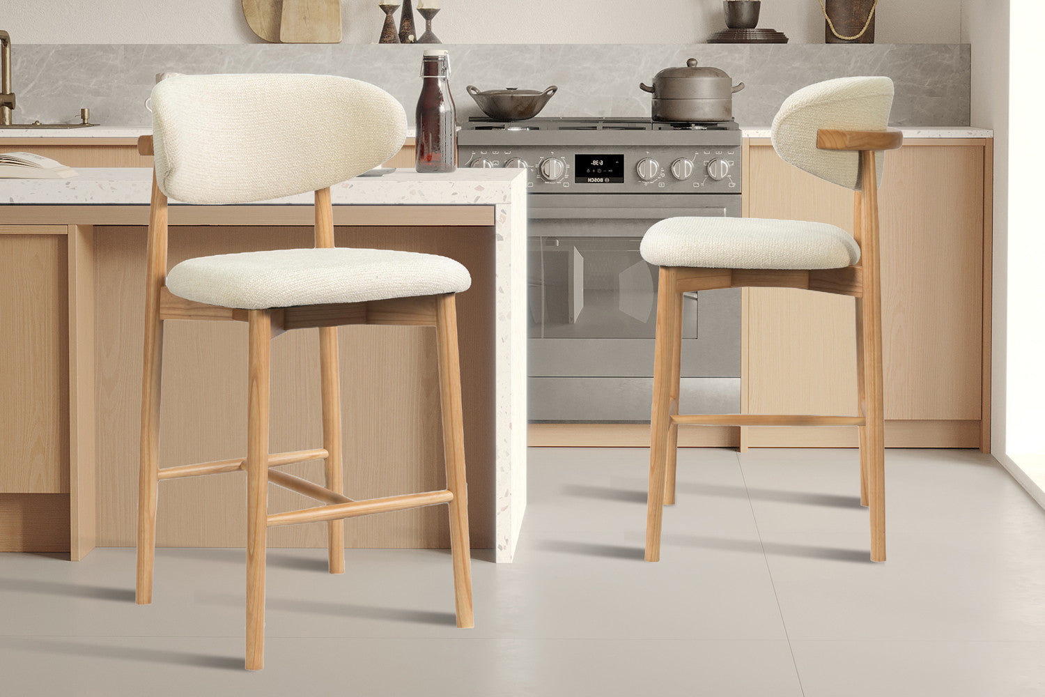 NEW - Counterstoel 'Clara' Essenhout Naturel - Ote Milan 103 Beige – Rousseau 5700-1