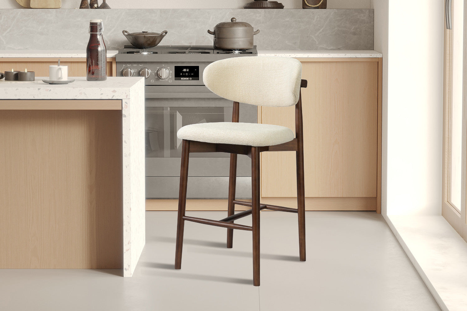 NEW - Counterstoel 'Clara' Essenhout Walnoot - Ote Milan 103 Beige - afbeelding 2