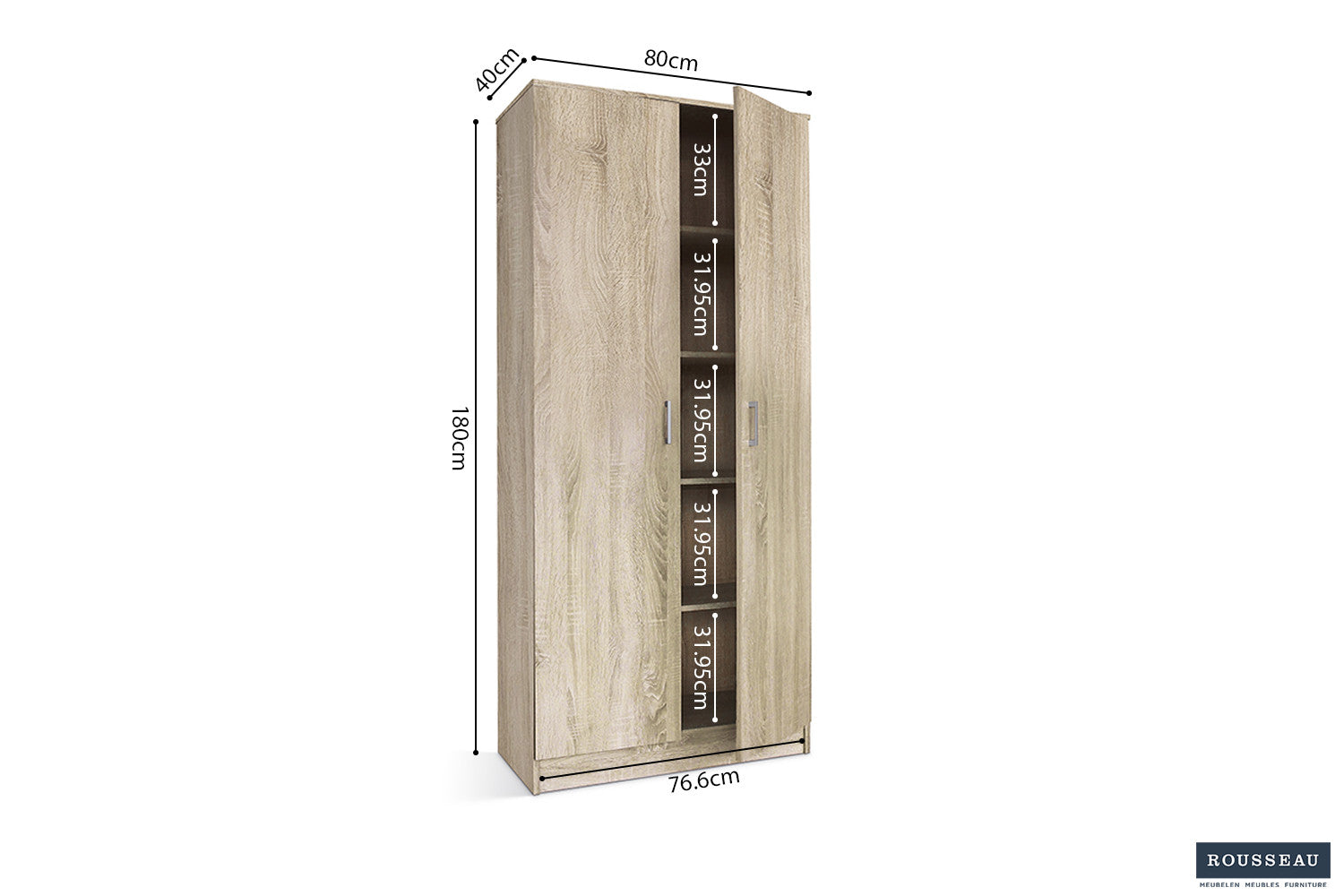 Opbergkast 'Ray' 2 deuren en 4 legplanken Sonoma - afbeelding 6