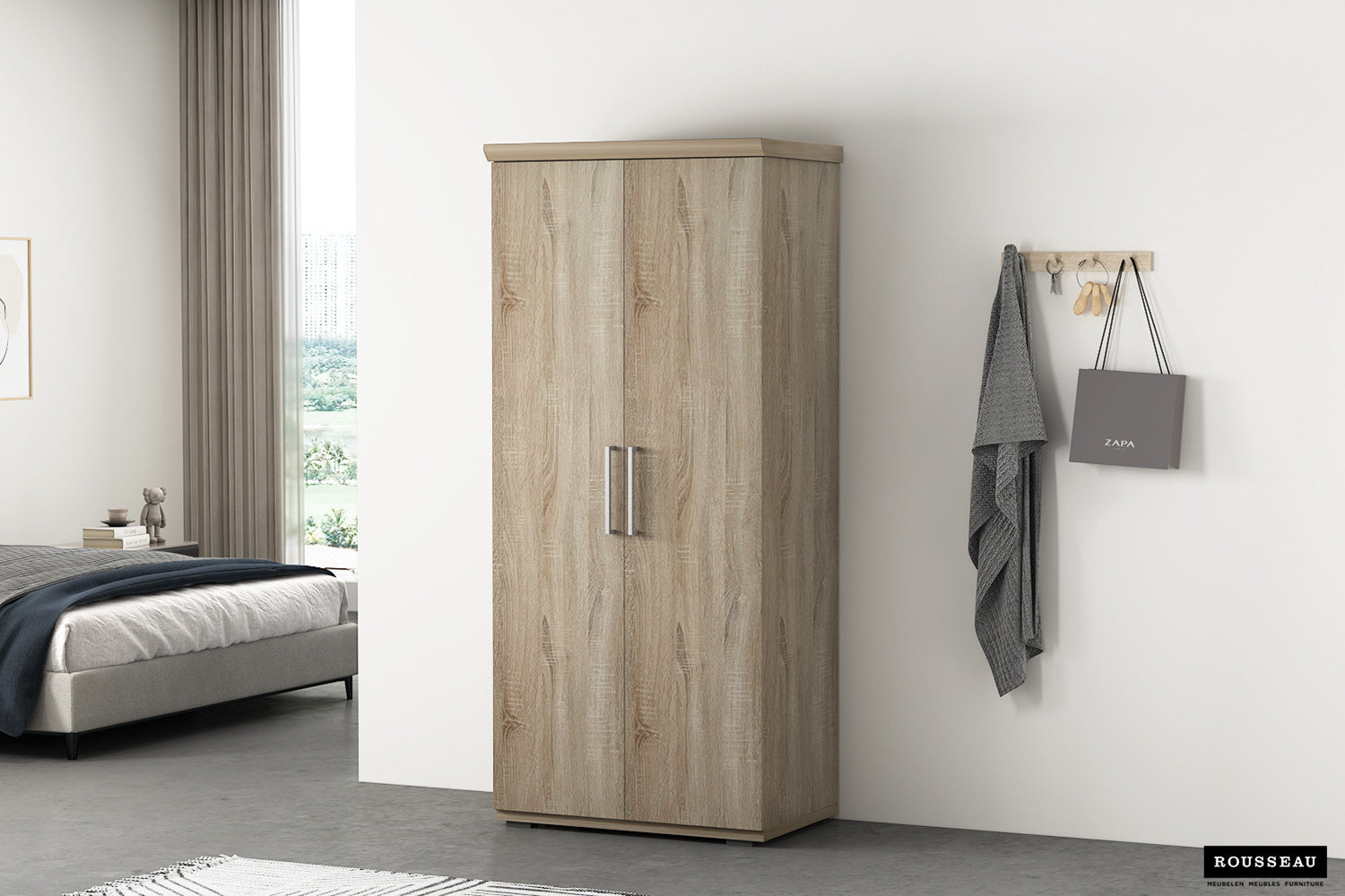 Kledingkast 'Mike' 2 deuren Sonoma – Rousseau 6705-2