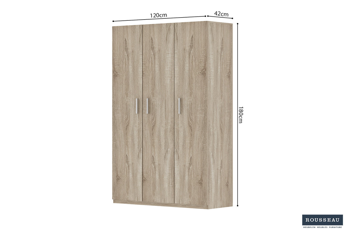 Opbergkast 'Mike' 120 cm 3 deuren Sonoma - afbeelding 6