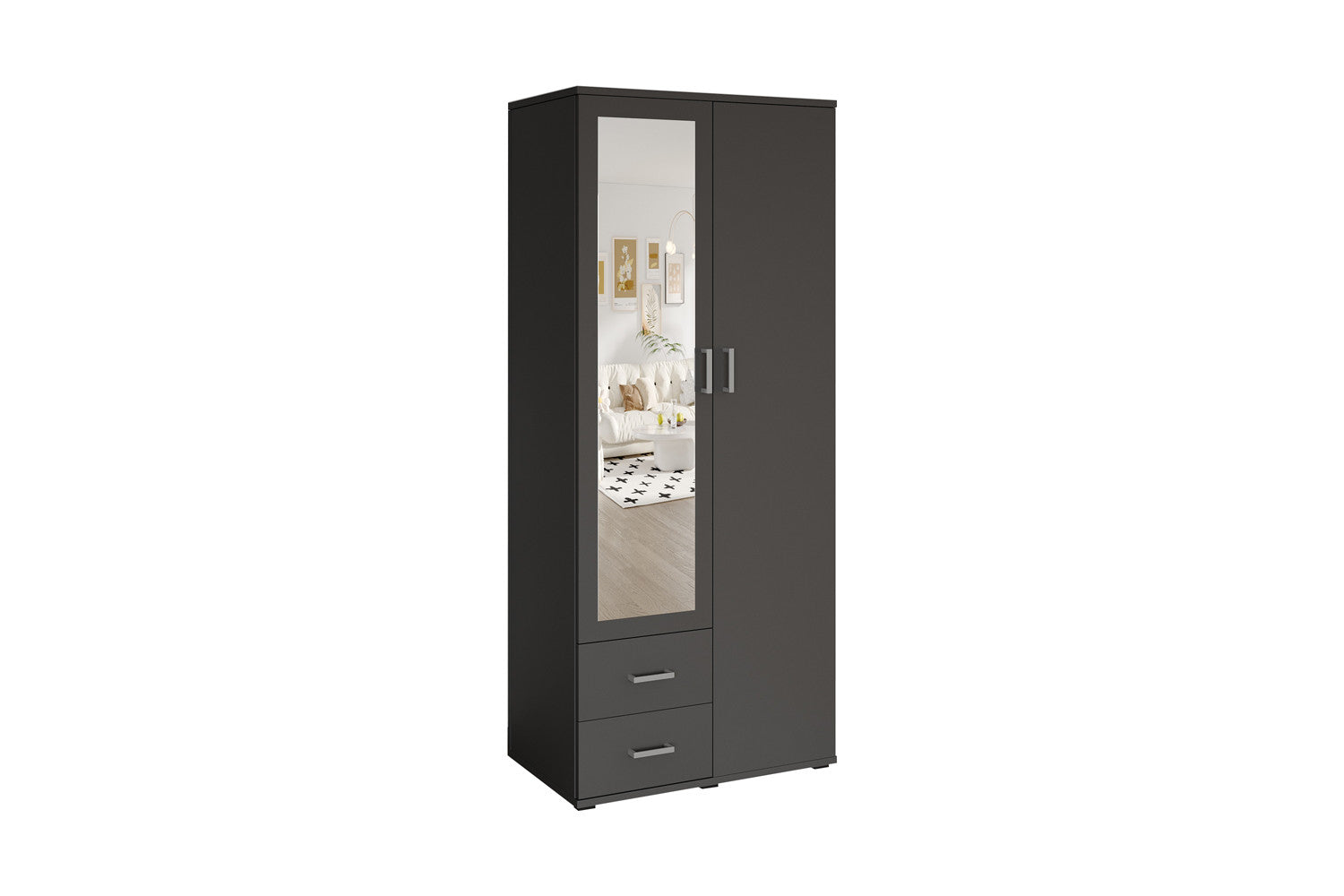NEW - Kledingkast 'Marc' 2 deuren met spiegel Donkergrijs - afbeelding 2