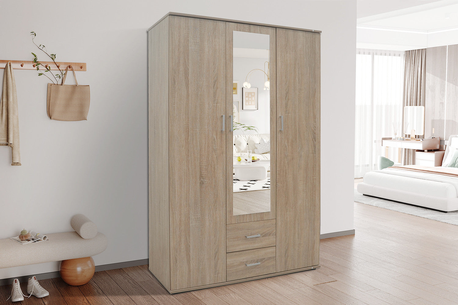 Kledingkast 'Marc' 3 deuren met spiegel Sonoma – Rousseau 6915-2
