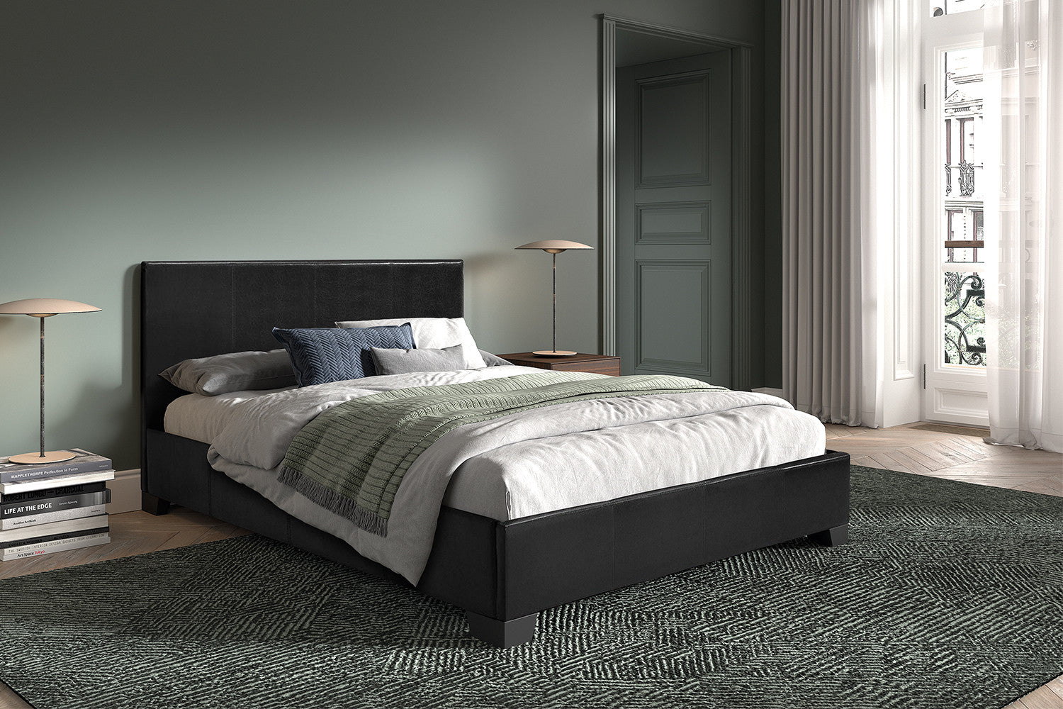Bed 'Roma' 140x200 met lattenbodem PU Zwart - afbeelding 2