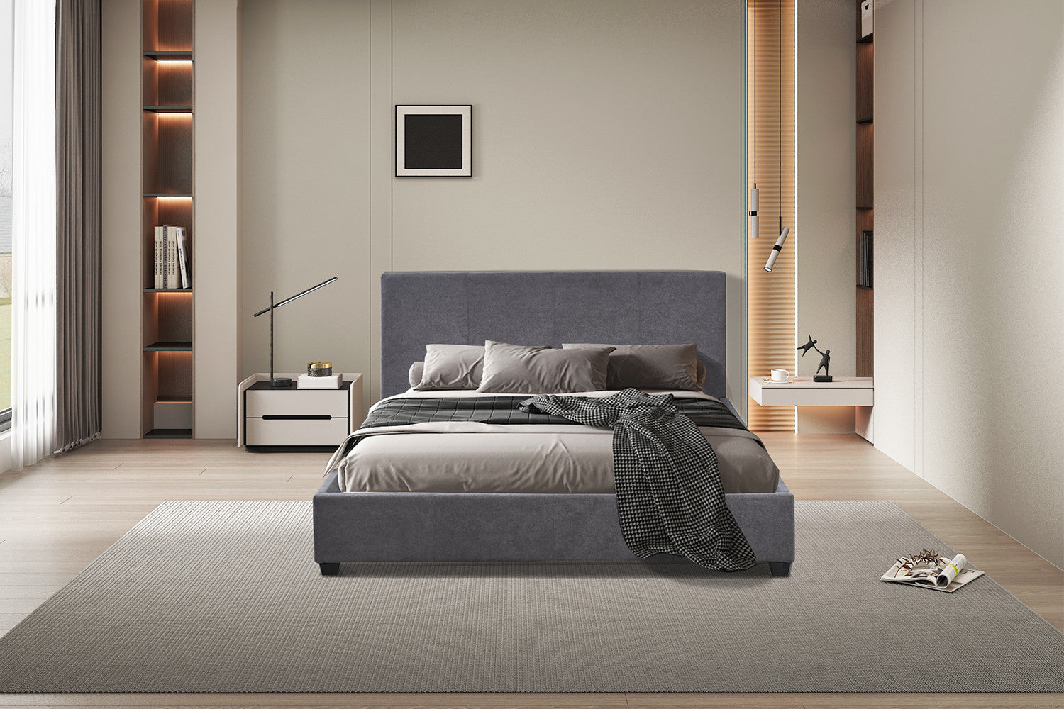 Bed 'Roma' 140x200 met lattenbodem Stof Grijs - afbeelding 2