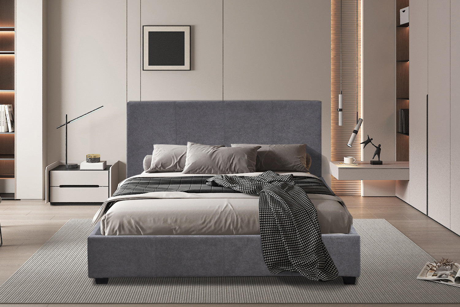 Bed 'Roma' 140x200 met lattenbodem Stof Grijs – Rousseau 89514-3