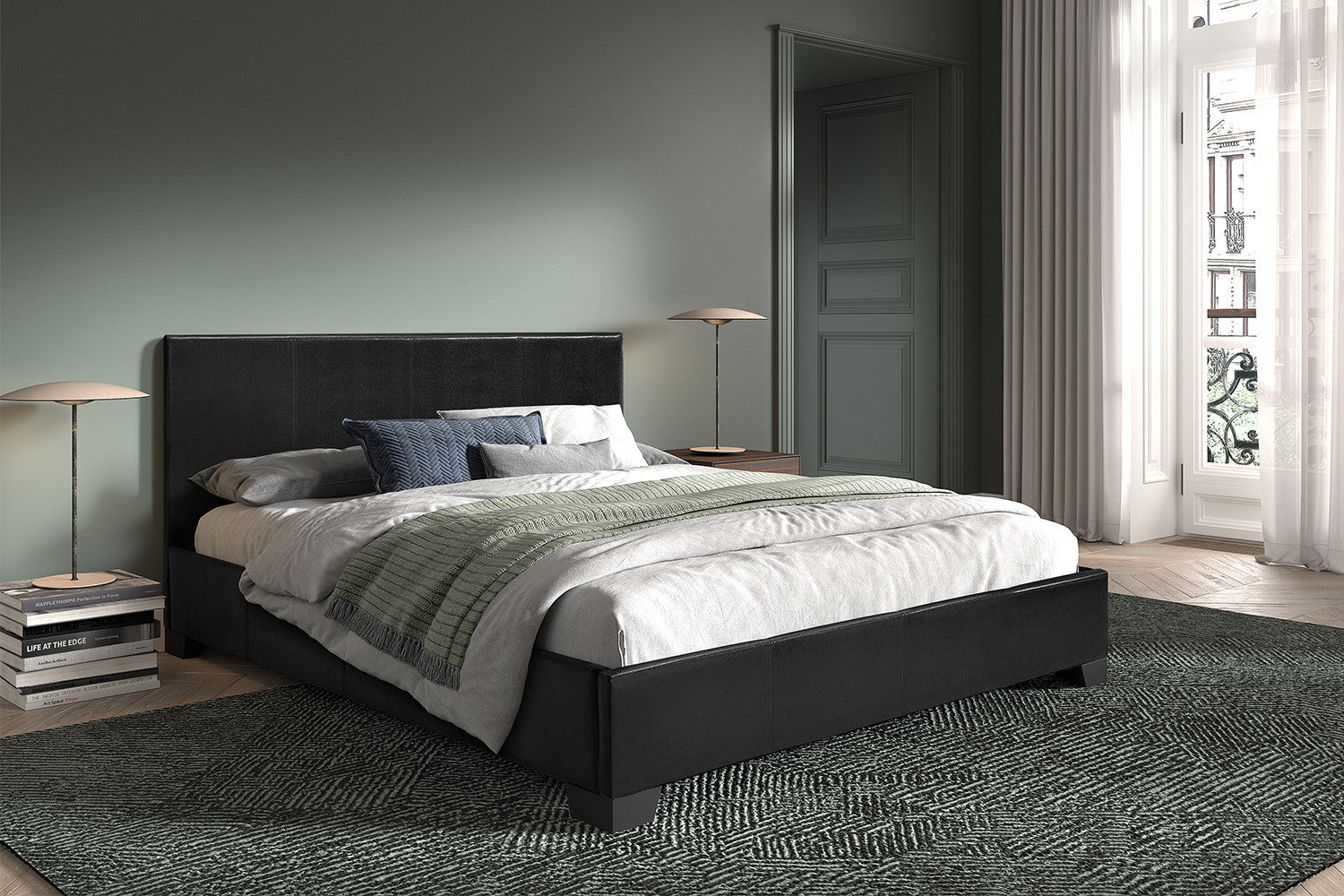 Bed 'Roma' 160x200 met lattenbodem PU Zwart - afbeelding 2