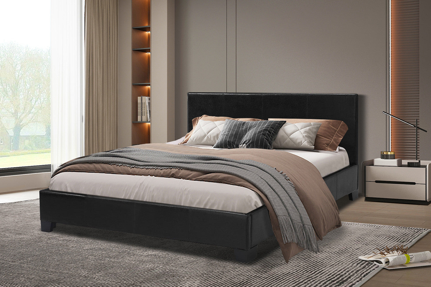 Bed 'Roma' 160x200 met lattenbodem PU Zwart – Rousseau 89516-2