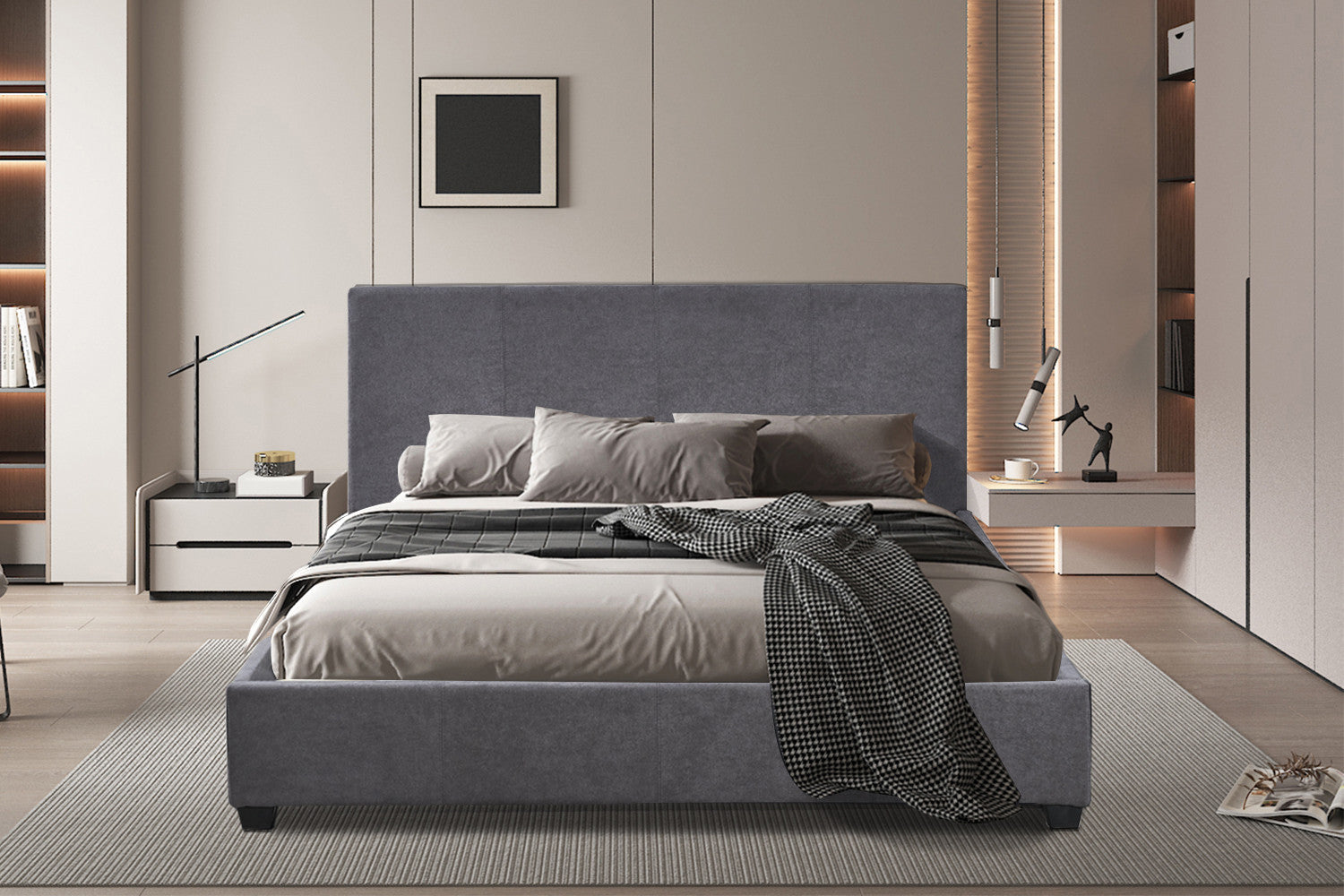 Bed 'Roma' 160x200 met lattenbodem Stof Grijs – Rousseau 89516-3