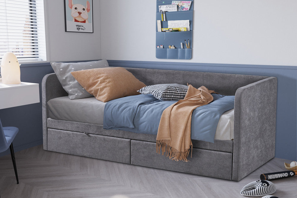 Bed 'Parma' 90x200 met lattenbodem Stof Grijs – Rousseau 89519-3