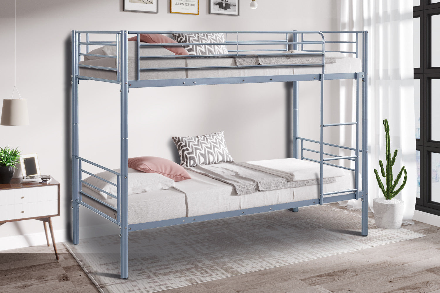 Stapelbed 'Sammy' 90x200 Splitsbaar Metaal Lichtgrijs – Rousseau 89520