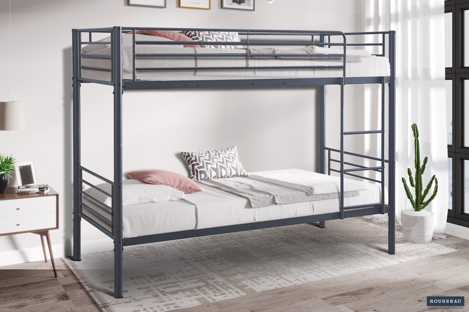 Stapelbed 'Sammy' 90x200 Splitsbaar Metaal Donkergrijs – Rousseau 89520b