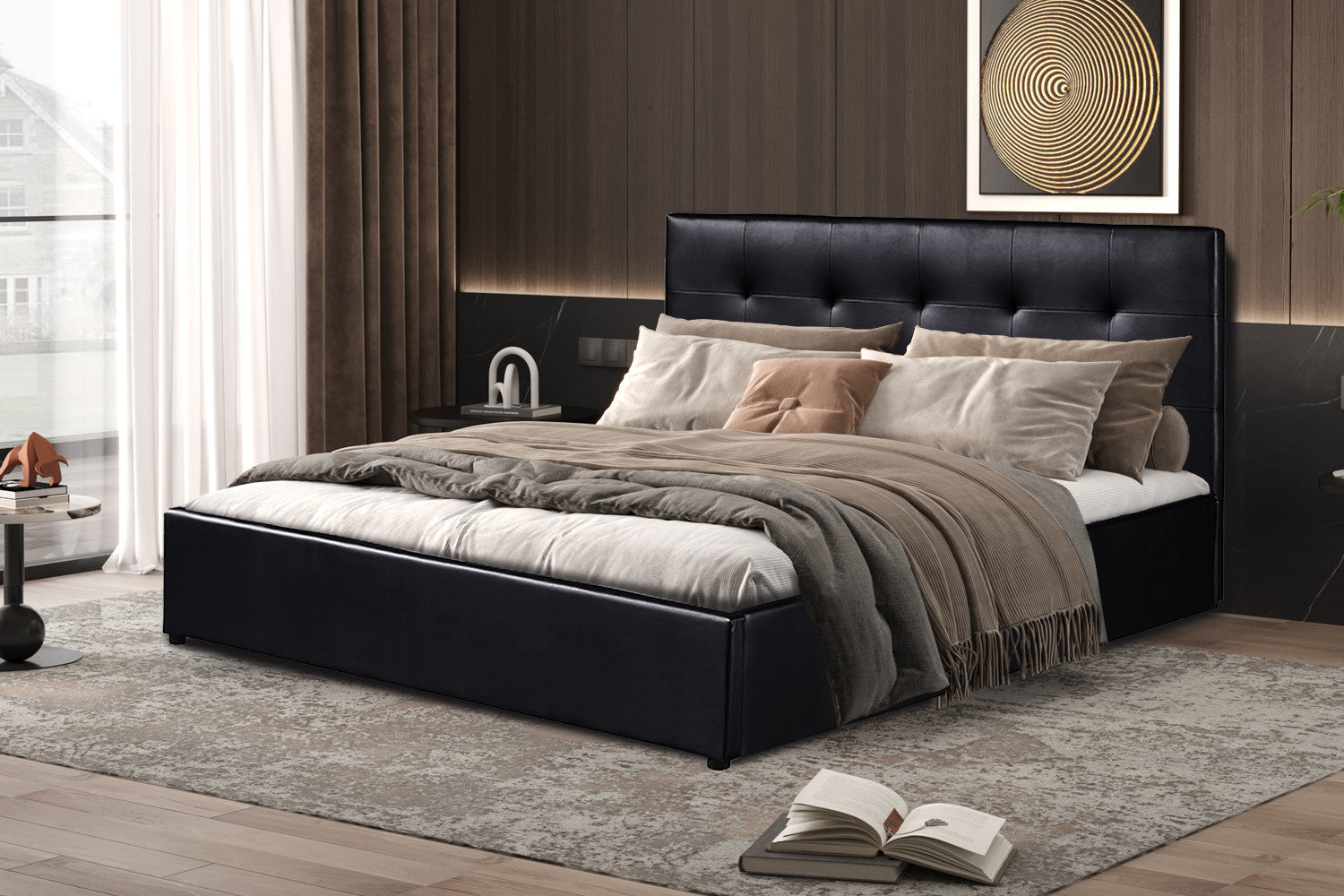 Bed met koffer 'Porto' 160x200 met lattenbodem PU Zwart – Rousseau 89526-2