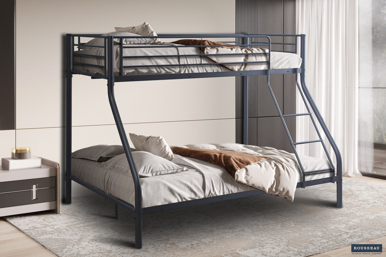 Stapelbed 'Trio' metaal 140/90x200 Donkergrijs – Rousseau 89540