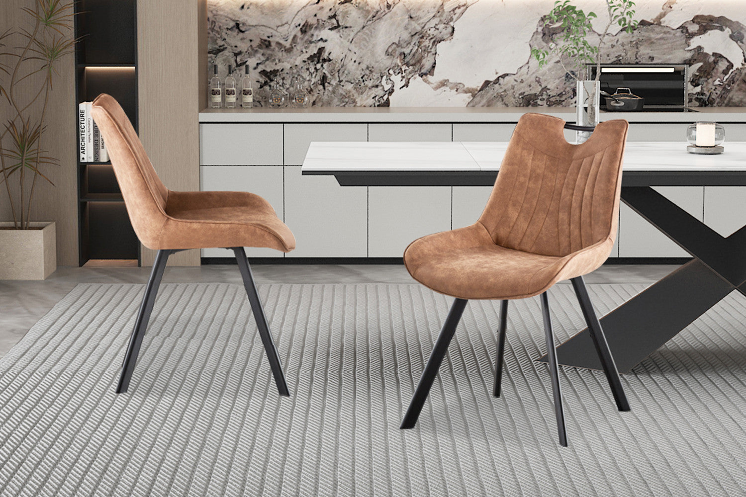 Stoel 'Pablo' Micro fiber PU Donkerbruin – Rousseau 9105-1