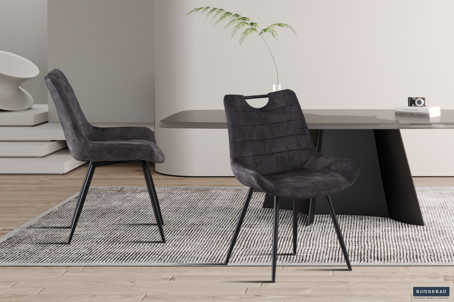 Stoel 'Nina' Fluweel Grijs – Rousseau 9140-3